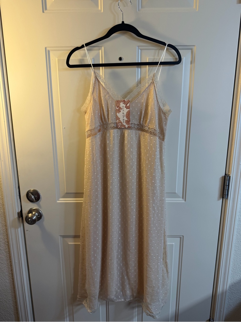 Band of the Free Lace Trim Swiss Dot Midi Dress Cream Size Small NWT